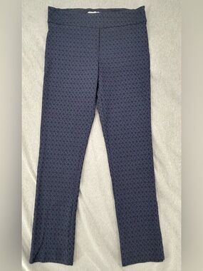 Margaret M Dress Pants Womens M Blue Geometric Knit Slimming Skinny Pull On